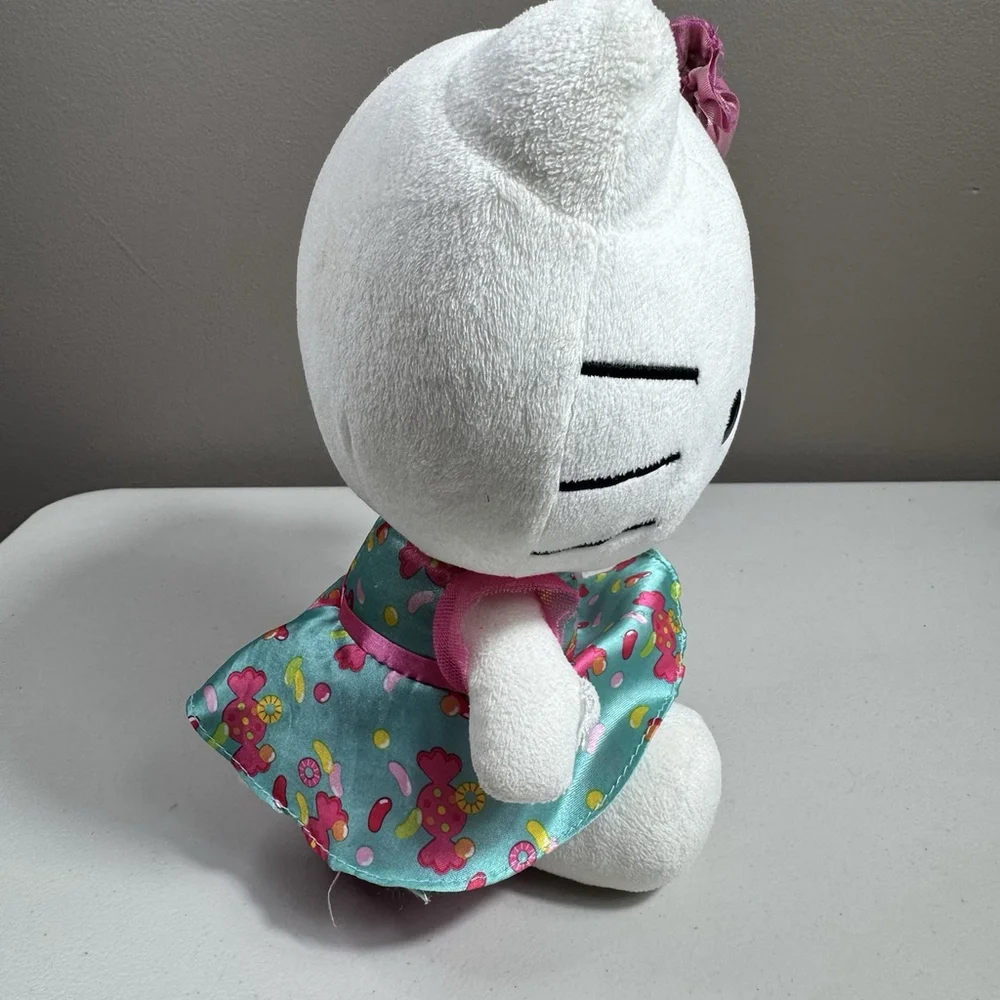 Sanrio Hello Kitty Plush Blue Floral Dress Candy Bow Stuffed Toy 8-10 Inch